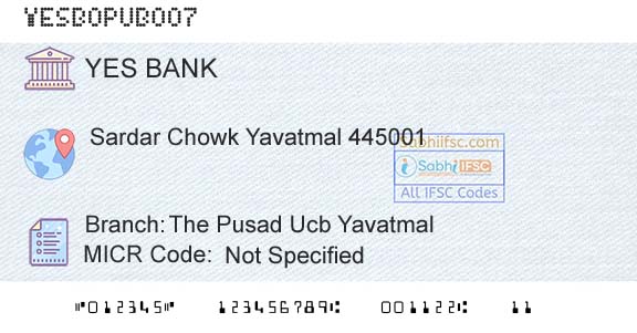 Yes Bank The Pusad Ucb YavatmalBranch 
