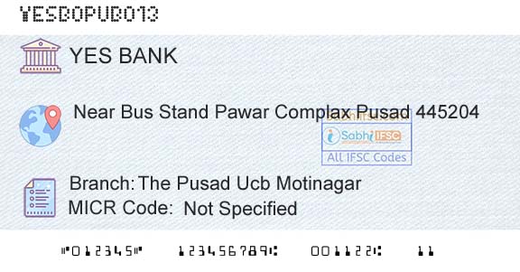 Yes Bank The Pusad Ucb MotinagarBranch 