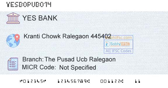 Yes Bank The Pusad Ucb RalegaonBranch 
