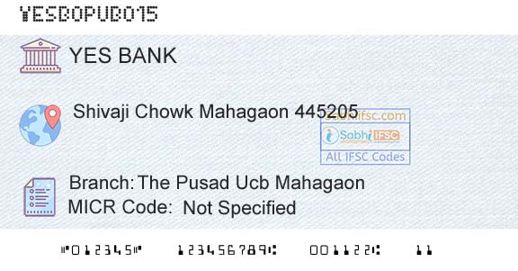 Yes Bank The Pusad Ucb MahagaonBranch 