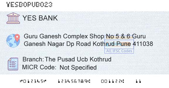 Yes Bank The Pusad Ucb KothrudBranch 