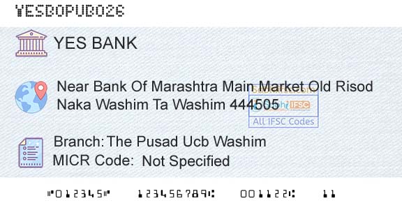 Yes Bank The Pusad Ucb WashimBranch 