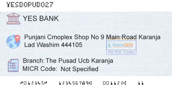 Yes Bank The Pusad Ucb KaranjaBranch 