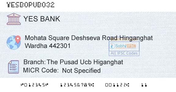 Yes Bank The Pusad Ucb HiganghatBranch 