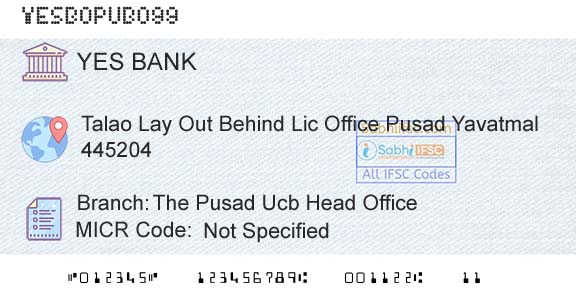 Yes Bank The Pusad Ucb Head OfficeBranch 