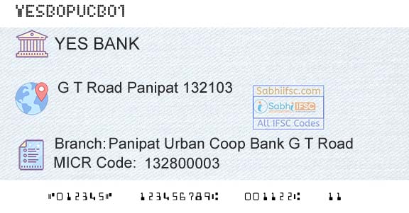 Yes Bank Panipat Urban Coop Bank G T RoadBranch 
