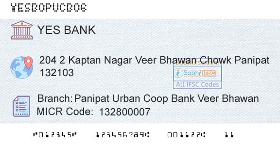 Yes Bank Panipat Urban Coop Bank Veer BhawanBranch 