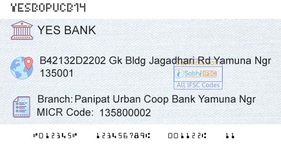 Yes Bank Panipat Urban Coop Bank Yamuna NgrBranch 