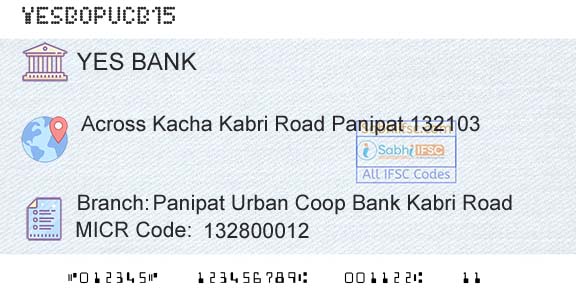 Yes Bank Panipat Urban Coop Bank Kabri RoadBranch 