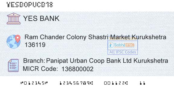 Yes Bank Panipat Urban Coop Bank Ltd KurukshetraBranch 