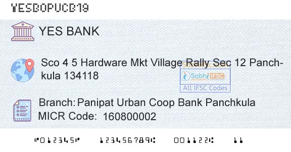 Yes Bank Panipat Urban Coop Bank PanchkulaBranch 