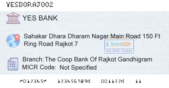 Yes Bank The Coop Bank Of Rajkot GandhigramBranch 
