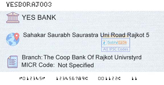 Yes Bank The Coop Bank Of Rajkot UnivrstyrdBranch 