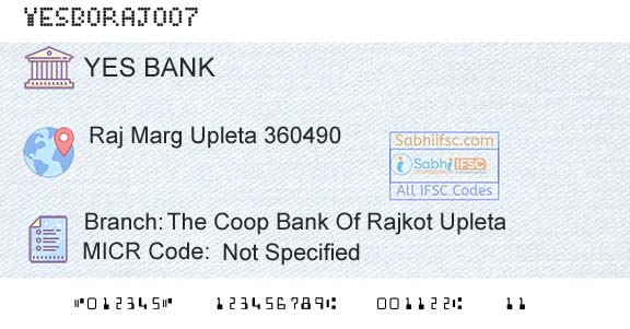 Yes Bank The Coop Bank Of Rajkot UpletaBranch 