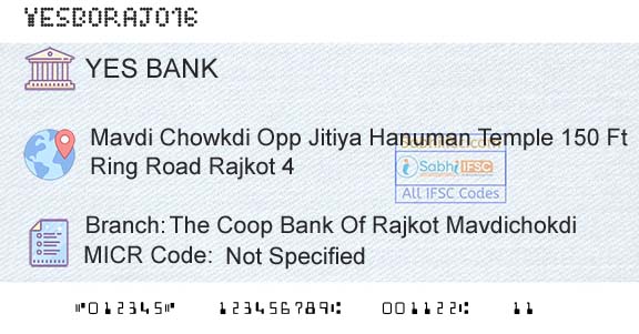 Yes Bank The Coop Bank Of Rajkot MavdichokdiBranch 