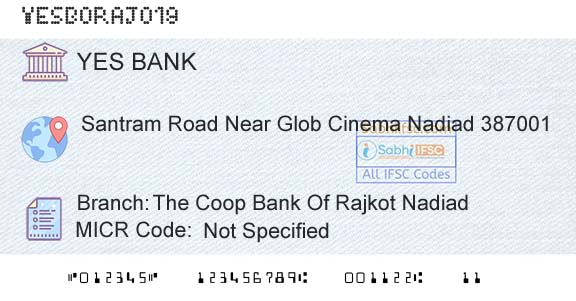Yes Bank The Coop Bank Of Rajkot NadiadBranch 