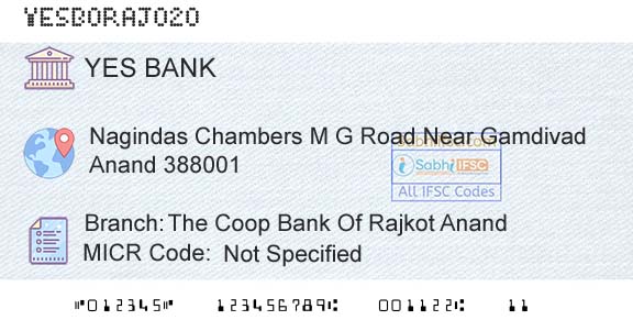 Yes Bank The Coop Bank Of Rajkot AnandBranch 