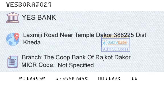 Yes Bank The Coop Bank Of Rajkot DakorBranch 