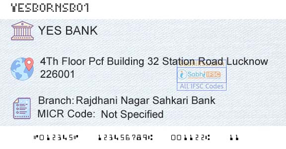 Yes Bank Rajdhani Nagar Sahkari BankBranch 