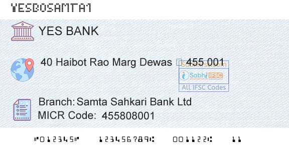 Yes Bank Samta Sahkari Bank LtdBranch 