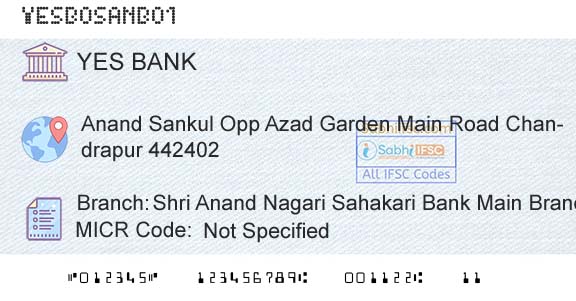 Yes Bank Shri Anand Nagari Sahakari Bank Main BranchBranch 