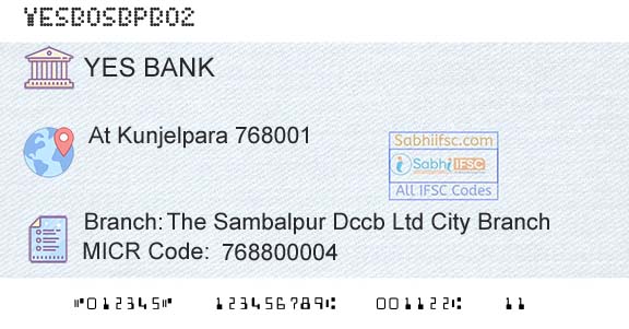 Yes Bank The Sambalpur Dccb Ltd City BranchBranch 