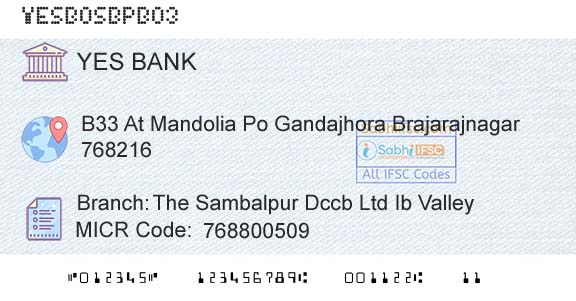 Yes Bank The Sambalpur Dccb Ltd Ib ValleyBranch 