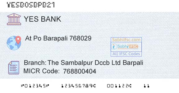 Yes Bank The Sambalpur Dccb Ltd BarpaliBranch 