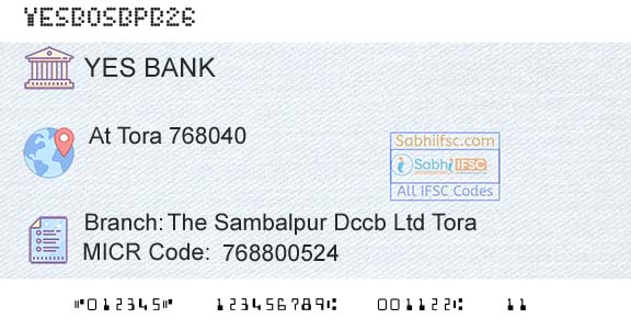Yes Bank The Sambalpur Dccb Ltd ToraBranch 