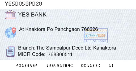 Yes Bank The Sambalpur Dccb Ltd KanaktoraBranch 