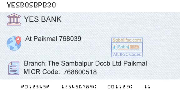 Yes Bank The Sambalpur Dccb Ltd PaikmalBranch 