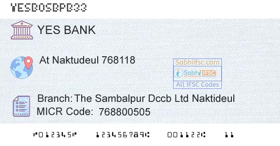 Yes Bank The Sambalpur Dccb Ltd NaktideulBranch 