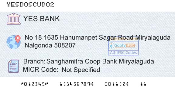 Yes Bank Sanghamitra Coop Bank MiryalagudaBranch 