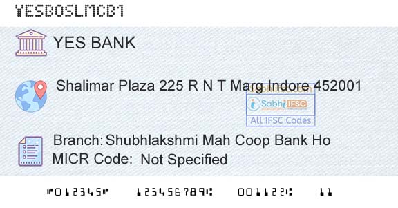 Yes Bank Shubhlakshmi Mah Coop Bank HoBranch 