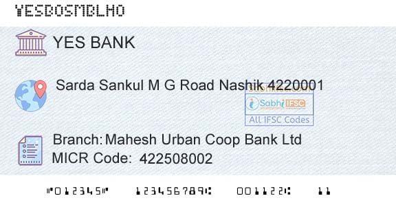 Yes Bank Mahesh Urban Coop Bank LtdBranch 