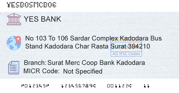 Yes Bank Surat Merc Coop Bank KadodaraBranch 