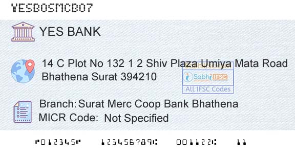 Yes Bank Surat Merc Coop Bank BhathenaBranch 