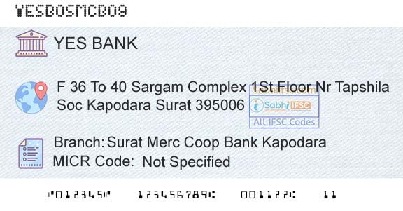 Yes Bank Surat Merc Coop Bank KapodaraBranch 
