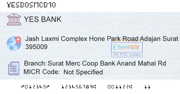 Yes Bank Surat Merc Coop Bank Anand Mahal RdBranch 
