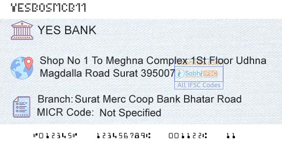 Yes Bank Surat Merc Coop Bank Bhatar RoadBranch 