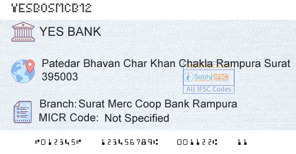 Yes Bank Surat Merc Coop Bank RampuraBranch 