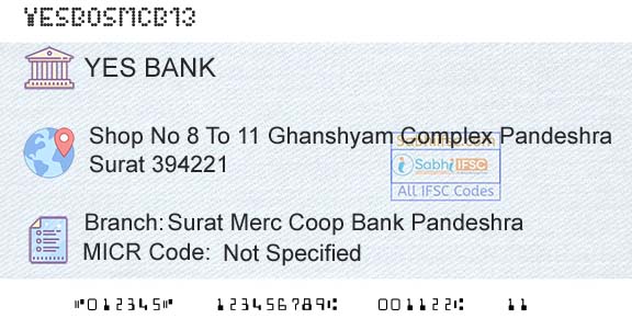 Yes Bank Surat Merc Coop Bank PandeshraBranch 