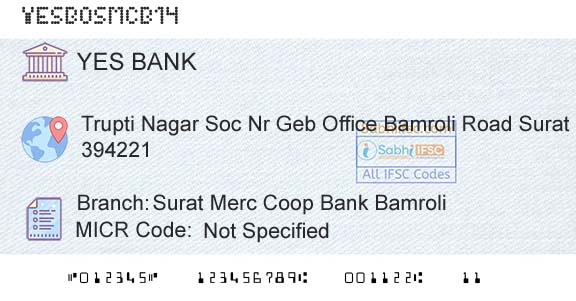 Yes Bank Surat Merc Coop Bank BamroliBranch 