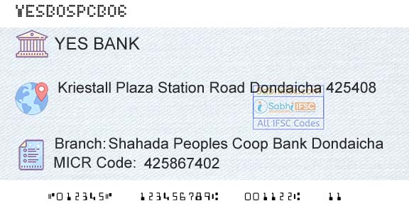 Yes Bank Shahada Peoples Coop Bank DondaichaBranch 