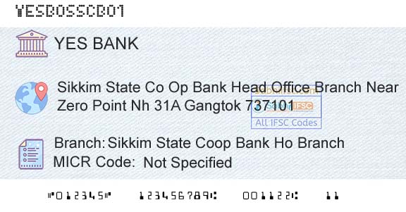 Yes Bank Sikkim State Coop Bank Ho BranchBranch 