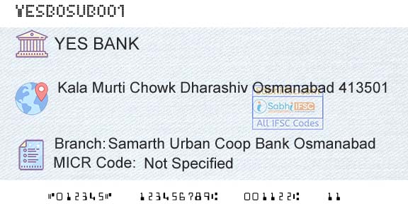 Yes Bank Samarth Urban Coop Bank OsmanabadBranch 