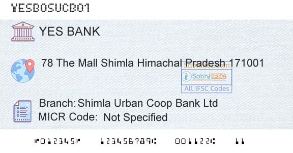 Yes Bank Shimla Urban Coop Bank LtdBranch 