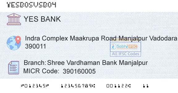 Yes Bank Shree Vardhaman Bank ManjalpurBranch 