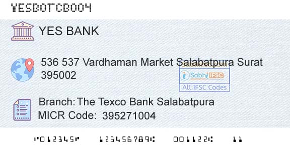 Yes Bank The Texco Bank SalabatpuraBranch 