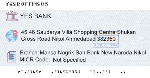 Yes Bank Mansa Nagrik Sah Bank New Naroda NikolBranch 